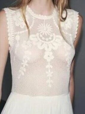ZARA ZW Embroidered Crochet Combination Maxi Dress, Ecru, Size L , New With Tag!